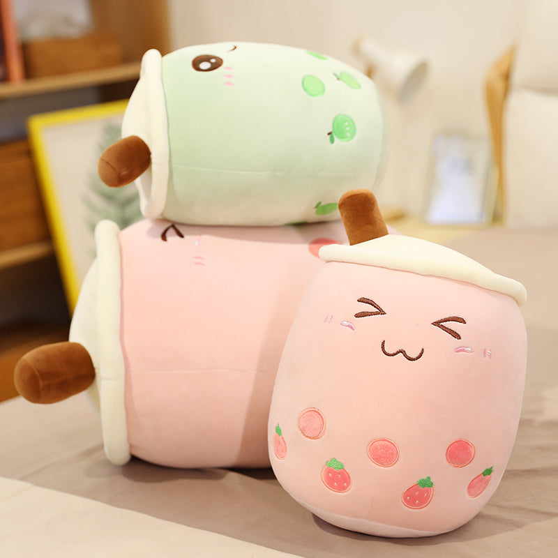 Strawberry Boba Tea Plush Pillow Super Soft Cushion