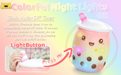 Light Up Boba Stuffed Plush Toy Bubble Tea Pillow with LED Colourful Lights Glowing Super Soft Plushie Gift Idea