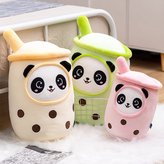 PINK Panda  Bubble Tea Plush Toy stuffed food milk tea soft doll boba fruit tea cup pillow cushion kids toys birthday gift